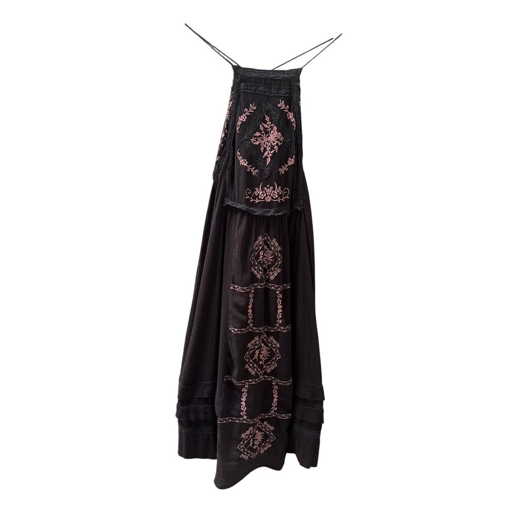 Free People Black Diamonds In The Sky Embroidered Boho Festival Dress Size S